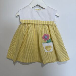 Vintage Samara Baby Toddler Dress Seersucker Yellow White With Flower 18 Months